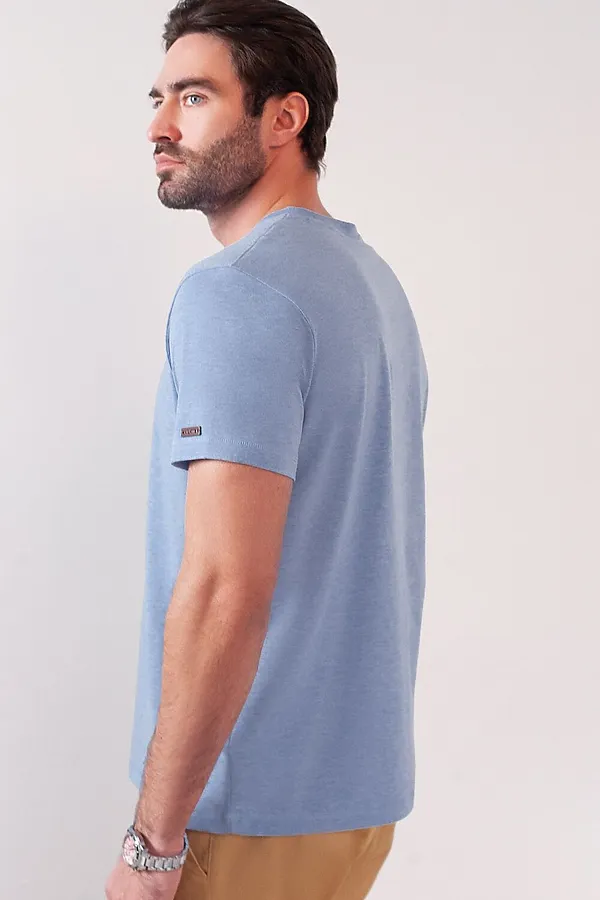 Футболка полуприлегающего кроя с принтом из премиального хлопка VILATTE, голубой меланж_wander - фото 2