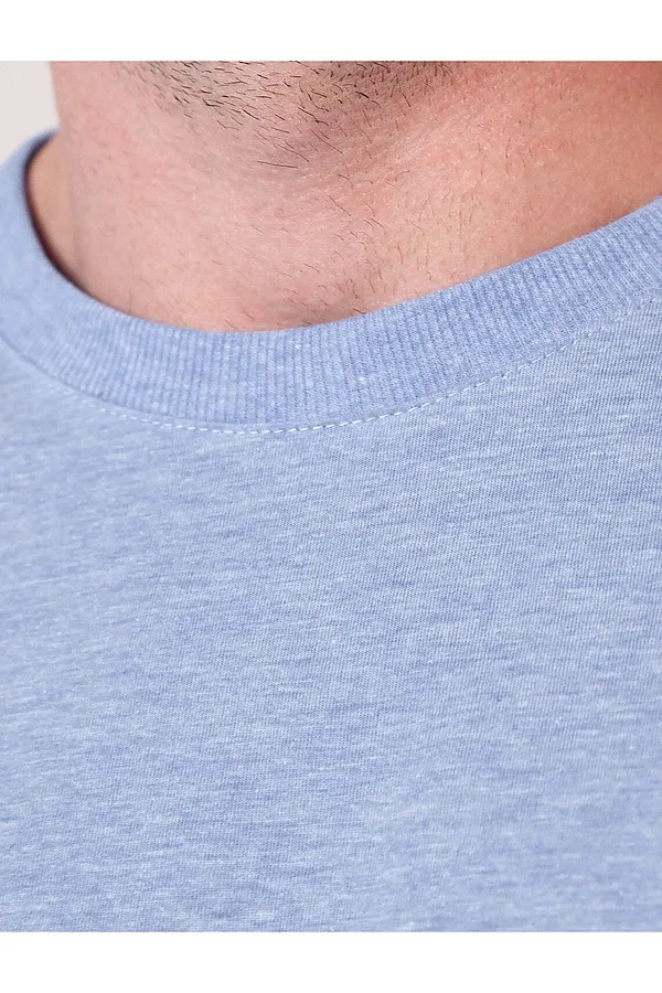 Футболка полуприлегающего кроя с принтом из премиального хлопка VILATTE, голубой меланж_карта - фото 2