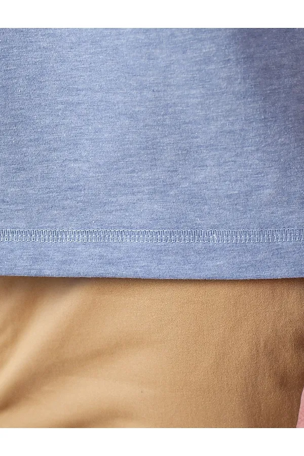 Футболка полуприлегающего кроя с принтом из премиального хлопка VILATTE, голубой меланж_карта - фото 2