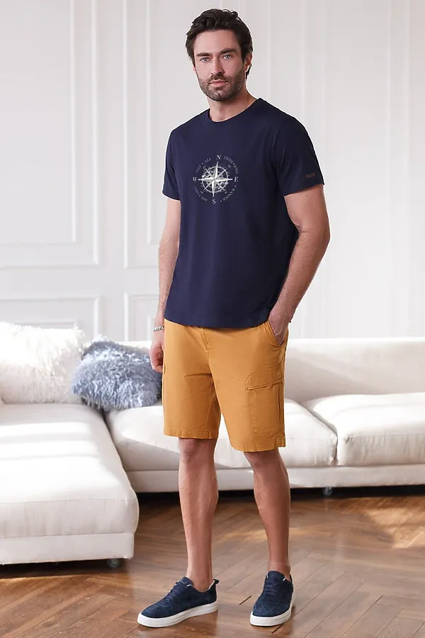 Футболка полуприлегающего кроя с принтом из премиального хлопка VILATTE, т.синий_wander - фото 2