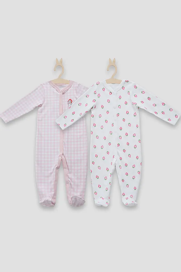 Комбинезон нательный детский (2шт.) MARK FORMELLE, розовая клетка на белом +клубничка на белом - фото 2