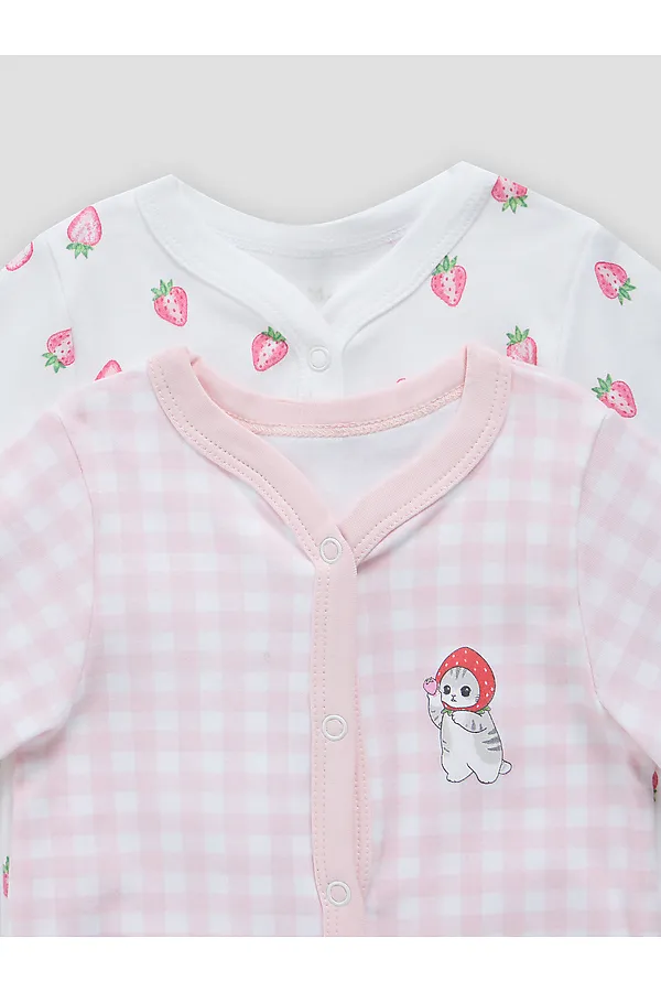 Комбинезон нательный детский (2шт.) MARK FORMELLE, розовая клетка на белом +клубничка на белом - фото 2