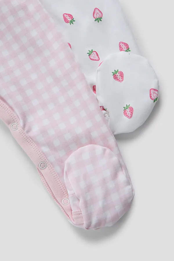 Комбинезон нательный детский (2шт.) MARK FORMELLE, розовая клетка на белом +клубничка на белом - фото 2