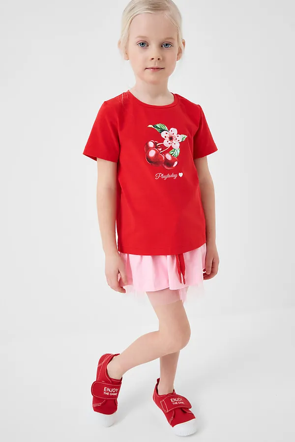 Фуфайка трикотажная для девочек (футболка), 2 шт в комплекте PLAYTODAY, разноцветный - фото 2