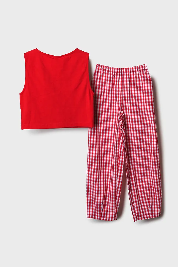 Комплект для девочек: топ трикотажный, брюки текстильные PLAYTODAY, красный,белый - фото 2