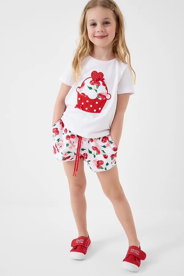 Комплект трикотажный для девочек: фуфайка (футболка), шорты PLAYTODAY, разноцветный - фото 2