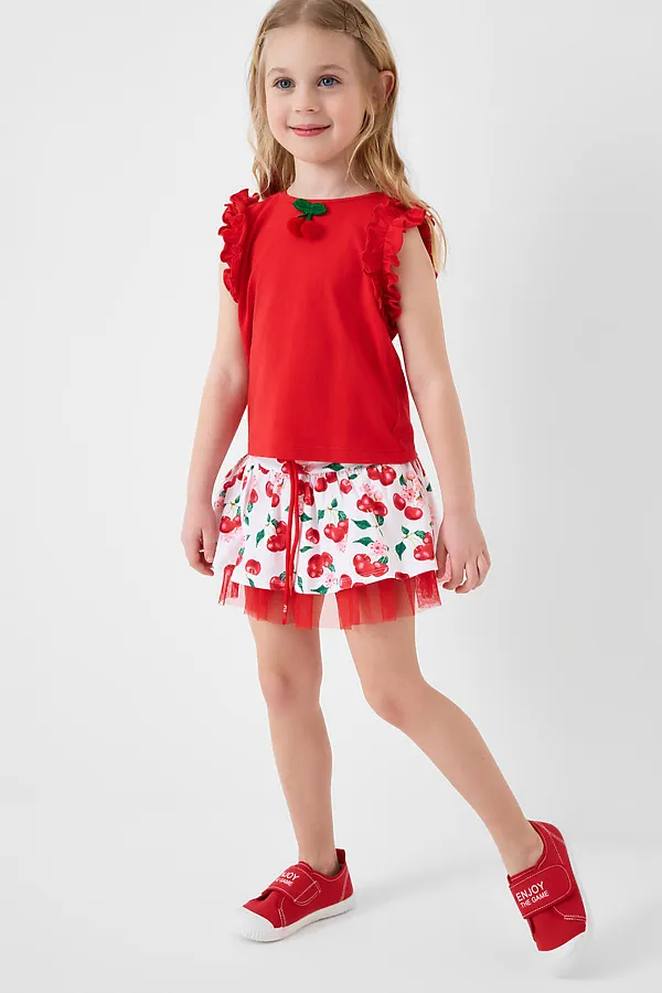 Комплект трикотажный для девочек: джемпер (футболка без рукавов), юбка-шорты PLAYTODAY, разноцветный - фото 2