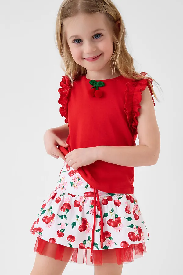 Комплект трикотажный для девочек: джемпер (футболка без рукавов), юбка-шорты PLAYTODAY, разноцветный - фото 2