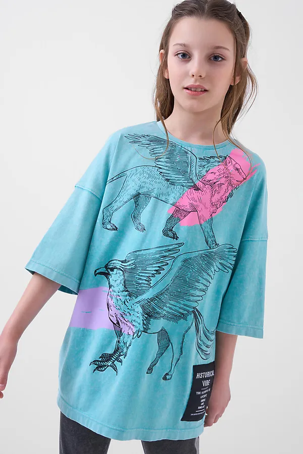 Фуфайка трикотажная для девочек (футболка) PLAYTODAY, голубой - фото 2