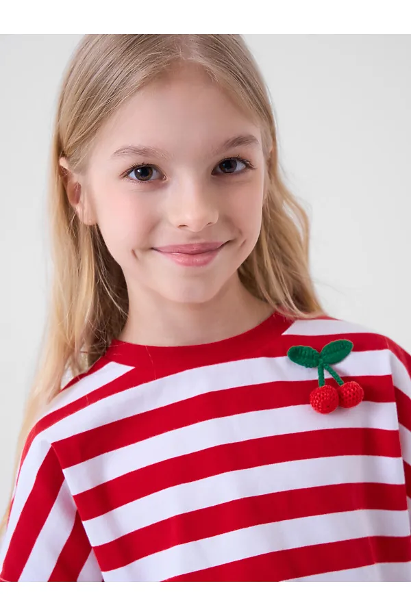 Джемпер трикотажный для девочек (футболка) PLAYTODAY, белый,красный - фото 2