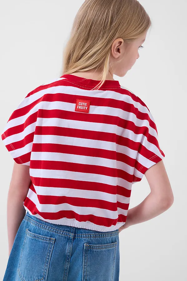 Джемпер трикотажный для девочек (футболка) PLAYTODAY, белый,красный - фото 2
