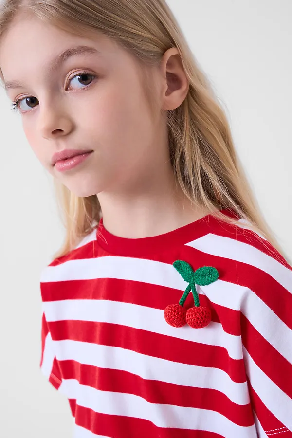 Джемпер трикотажный для девочек (футболка) PLAYTODAY, белый,красный - фото 2