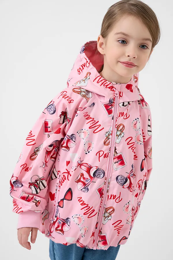 Куртка текстильная с полиуретановым покрытием для девочек (ветровка) PLAYTODAY, разноцветный - фото 2