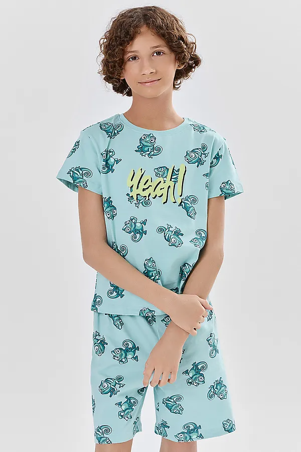 Комплект для мальчиков (футболка, шорты) MARK FORMELLE, хамелеоны на морских бликах - фото 2