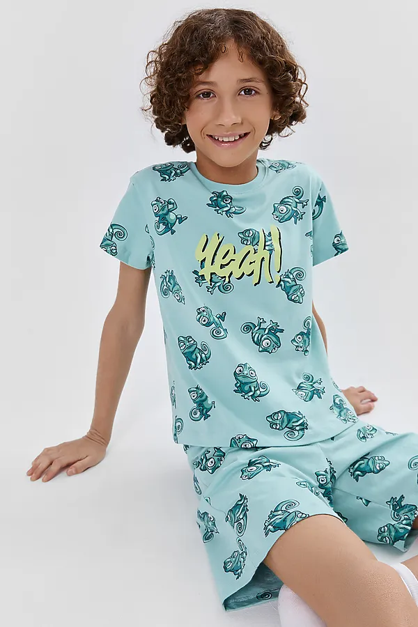 Комплект для мальчиков (футболка, шорты) MARK FORMELLE, хамелеоны на морских бликах - фото 2
