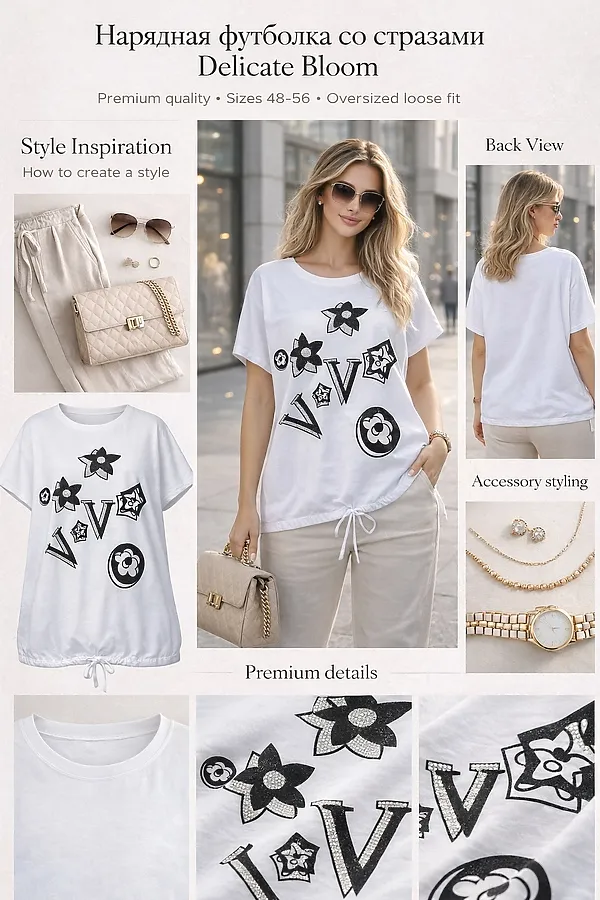 Футболка со стразами Graphic Bloom арт. А1025 НАТАЛИ, белый - фото 2