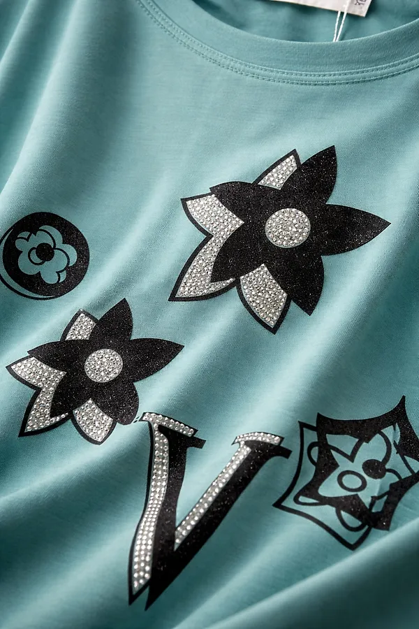 Футболка со стразами Graphic Bloom арт. А1025 НАТАЛИ, бирюзовый - фото 2