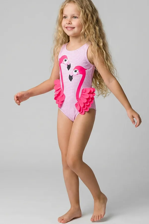 Купальник трикотажный для девочек PLAYTODAY, белый,розовый - фото 2