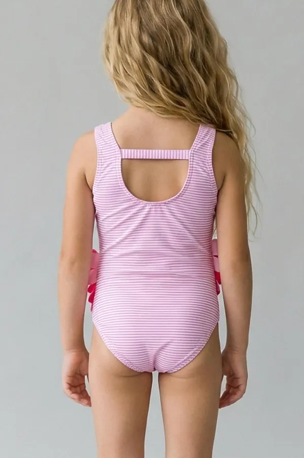 Купальник трикотажный для девочек PLAYTODAY, белый,розовый - фото 2