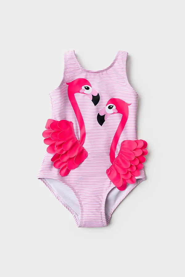 Купальник трикотажный для девочек PLAYTODAY, белый,розовый - фото 2