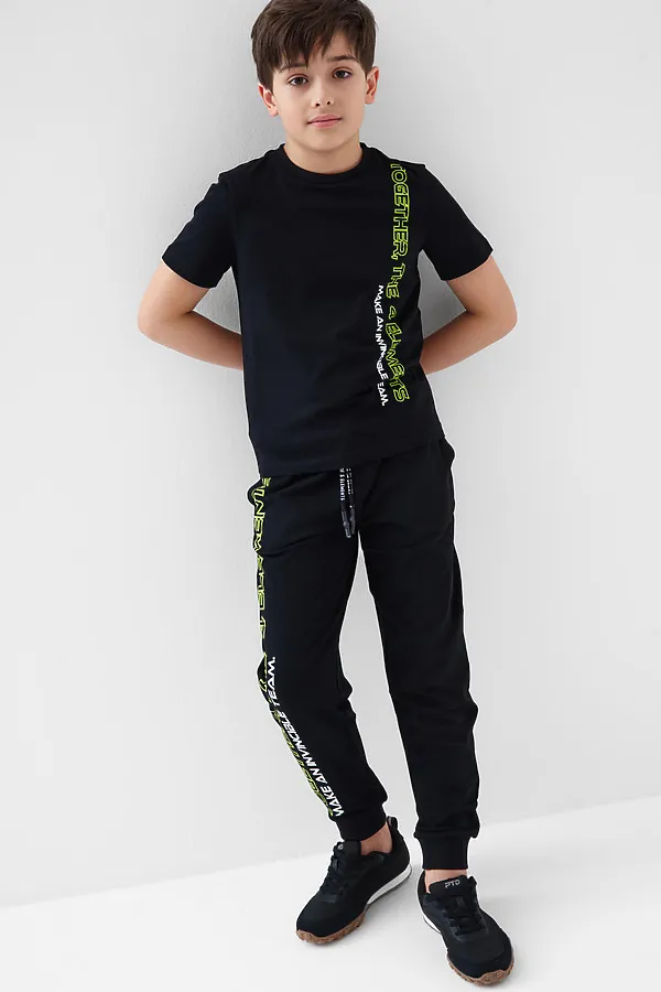 Комплект трикотажный для мальчиков: фуфайка (футболка), брюки PLAYTODAY, черный - фото 2