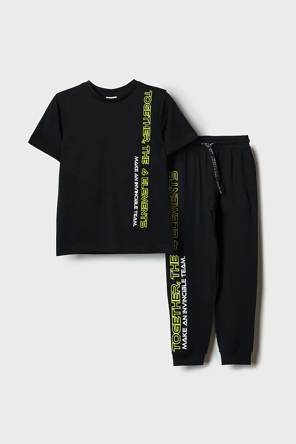 Комплект трикотажный для мальчиков: фуфайка (футболка), брюки PLAYTODAY, черный - фото 2