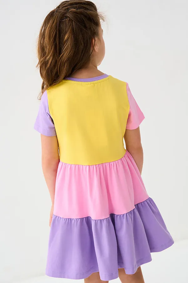 Платье трикотажное для девочек PLAYTODAY, сиреневый,розовый,жёлтый - фото 2