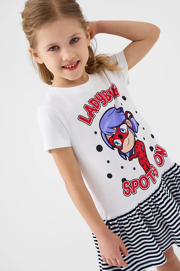 Платье трикотажное для девочек PLAYTODAY, белый,черный - фото 2