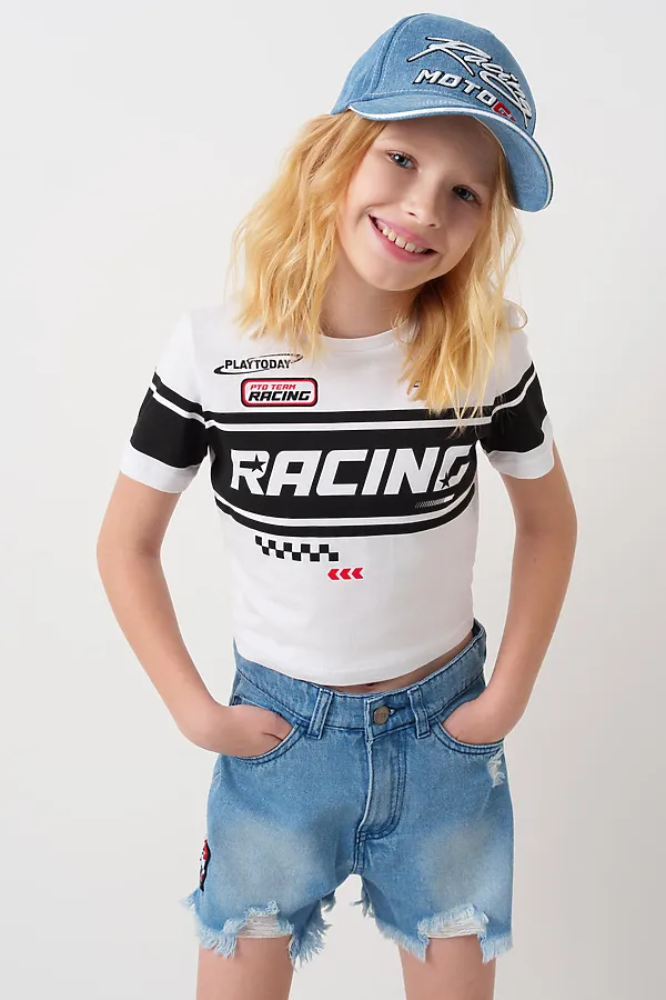 Фуфайка трикотажная для девочек (футболка) PLAYTODAY, белый - фото 2