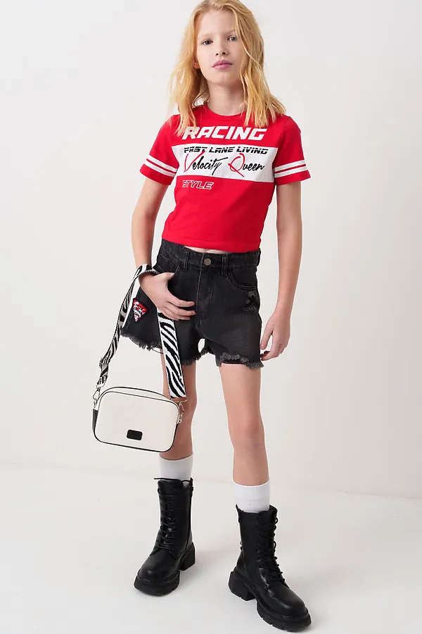 Фуфайка трикотажная для девочек (футболка) PLAYTODAY, белый,красный - фото 2