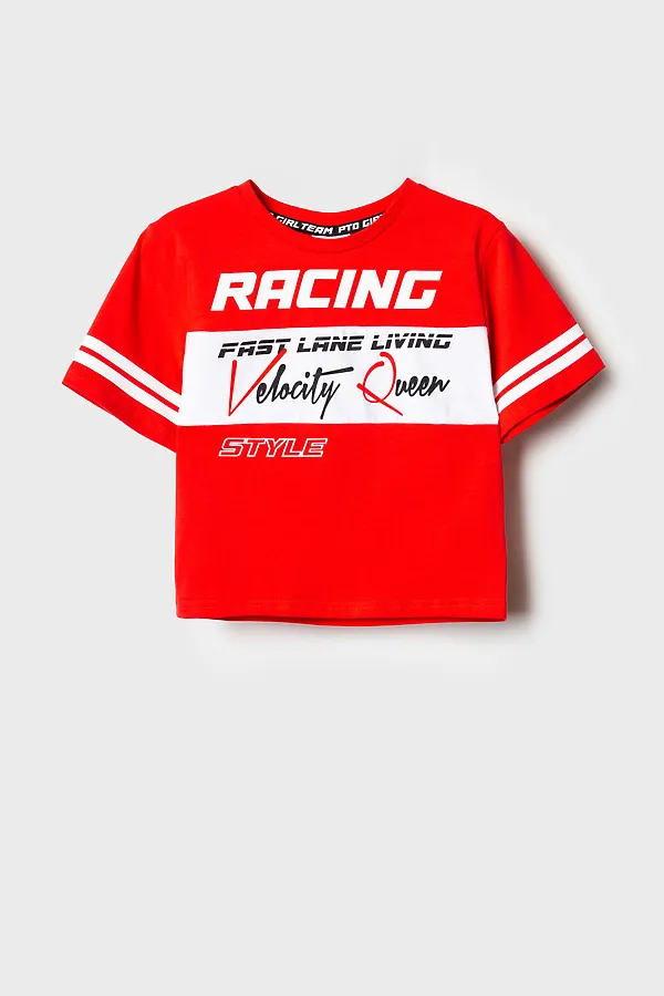 Фуфайка трикотажная для девочек (футболка) PLAYTODAY, белый,красный - фото 2