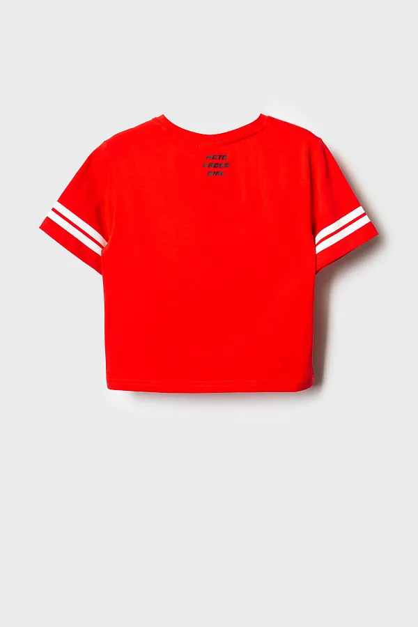 Фуфайка трикотажная для девочек (футболка) PLAYTODAY, белый,красный - фото 2