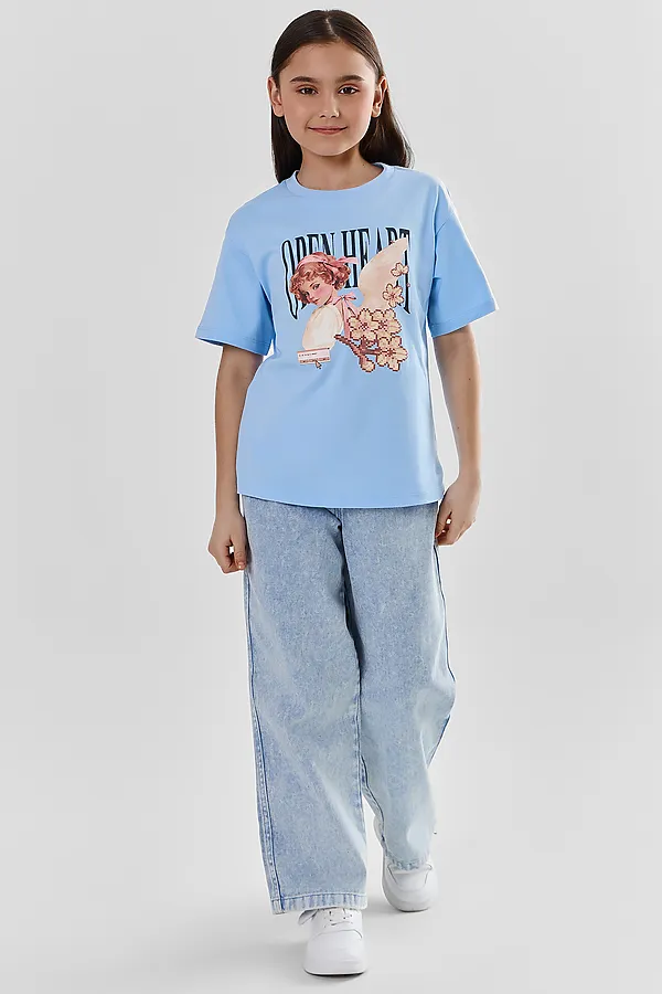 Футболка для девочек MARK FORMELLE, небо +печать - фото 2