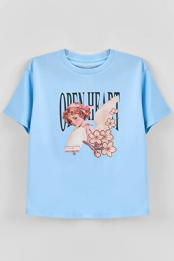 Футболка для девочек MARK FORMELLE, небо +печать - фото 2