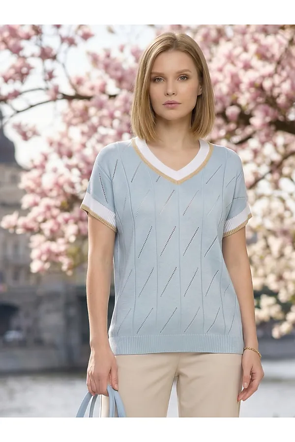 Джемпер VAY, хрустально-голубой/белый/бежевый - фото 2