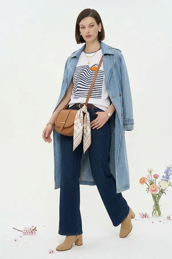 Джемпер NEWVAY, белый/деним/апельсин - фото 2