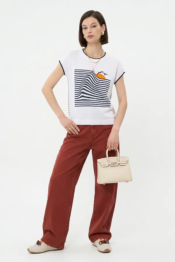 Джемпер NEWVAY, белый/деним/апельсин - фото 2