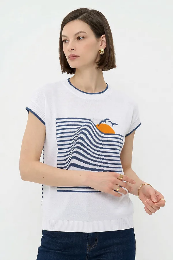 Джемпер NEWVAY, белый/деним/апельсин - фото 2