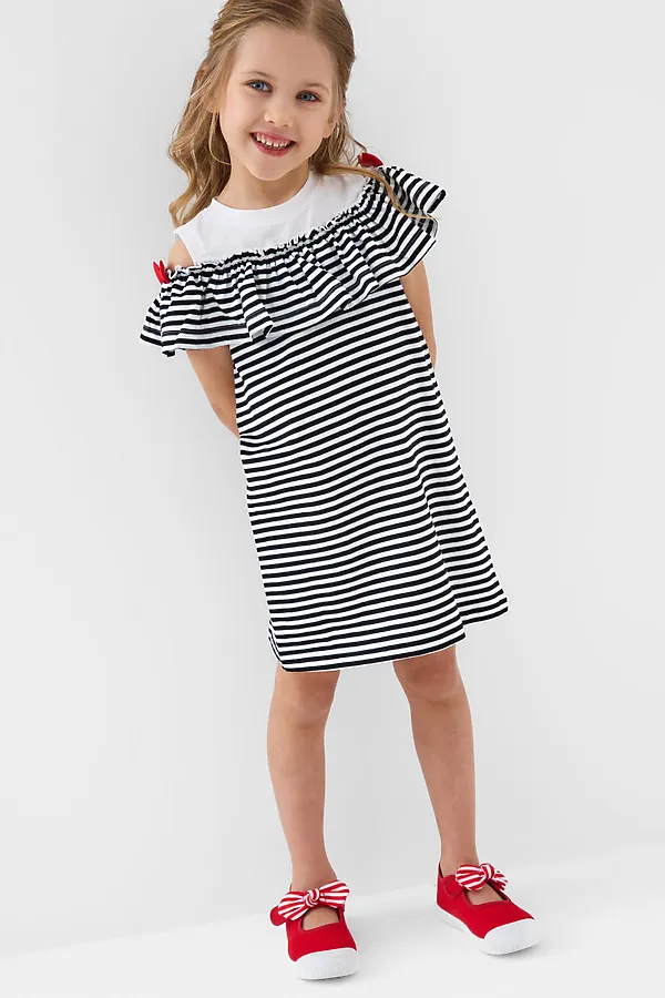 Платье трикотажное для девочек PLAYTODAY, белый,красный,черный - фото 2
