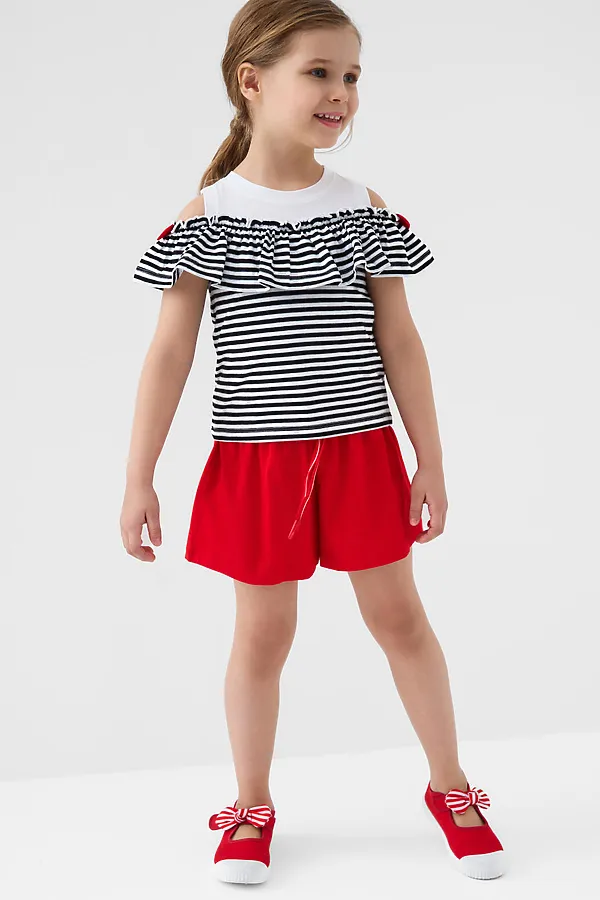Комплект трикотажный для девочек: джемпер (футболка), шорты PLAYTODAY, белый,красный,черный - фото 2