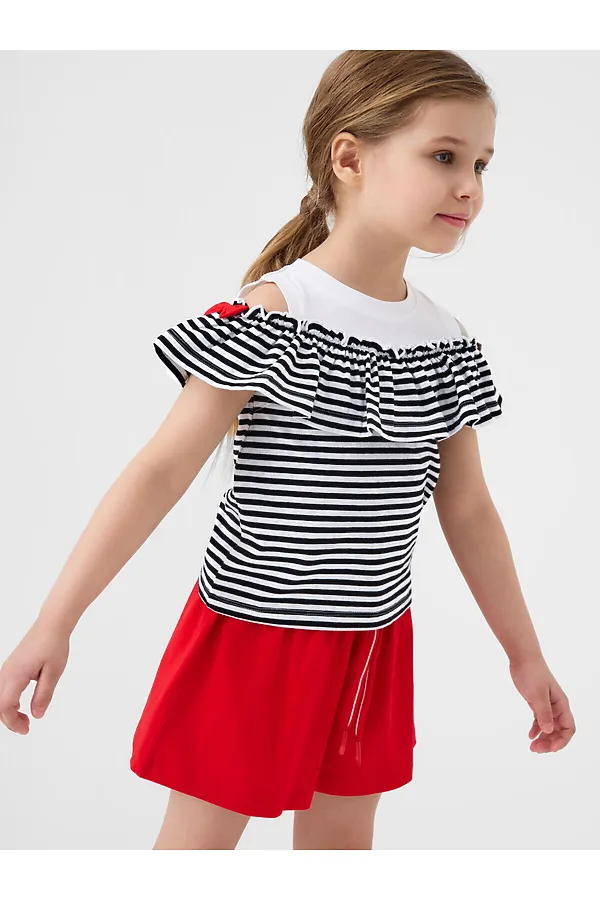 Комплект трикотажный для девочек: джемпер (футболка), шорты PLAYTODAY, белый,красный,черный - фото 2
