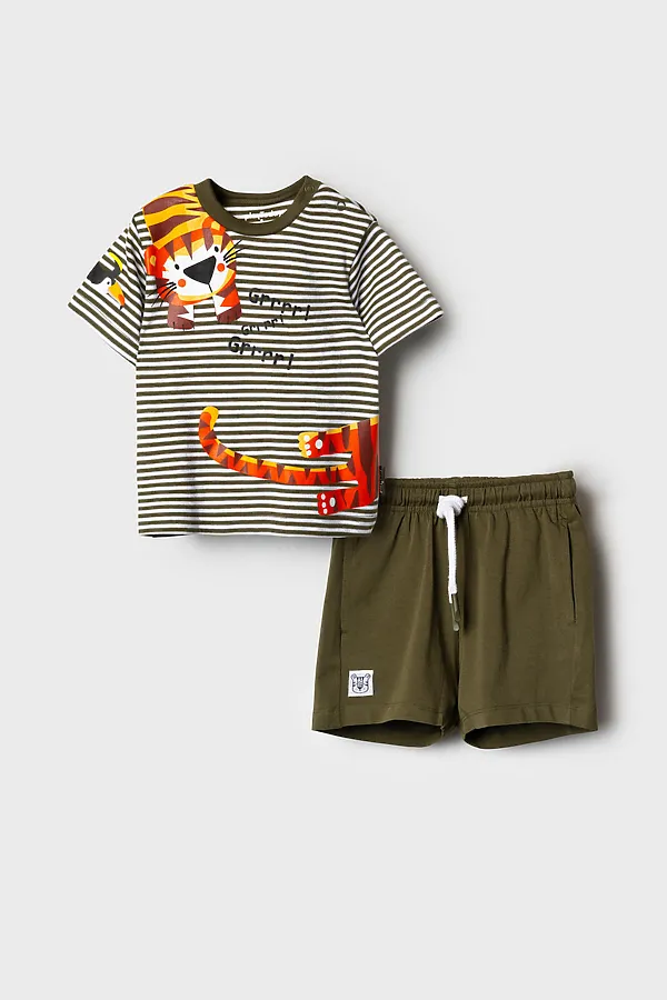 Комплект детский трикотажный для мальчиков: джемпер (футболка), шорты PLAYTODAY, белый,темно-зеленый,светло-зеленый - фото 2