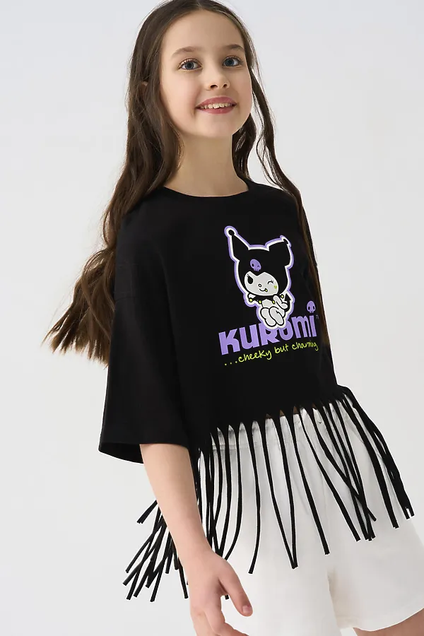 Джемпер трикотажный для девочек (футболка) PLAYTODAY, черный - фото 2