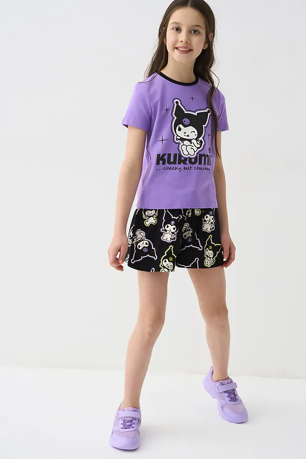 Фуфайка трикотажная для девочек (футболка) PLAYTODAY, черный,сиреневый - фото 2