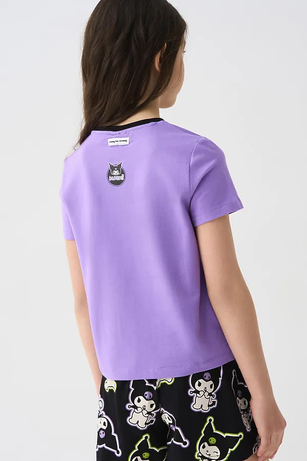 Фуфайка трикотажная для девочек (футболка) PLAYTODAY, черный,сиреневый - фото 2