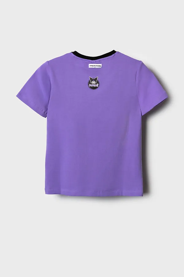 Фуфайка трикотажная для девочек (футболка) PLAYTODAY, черный,сиреневый - фото 2