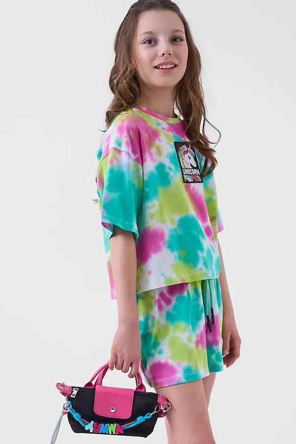 Комплект трикотажный для девочек: фуфайка (футболка), шорты PLAYTODAY, разноцветный - фото 2