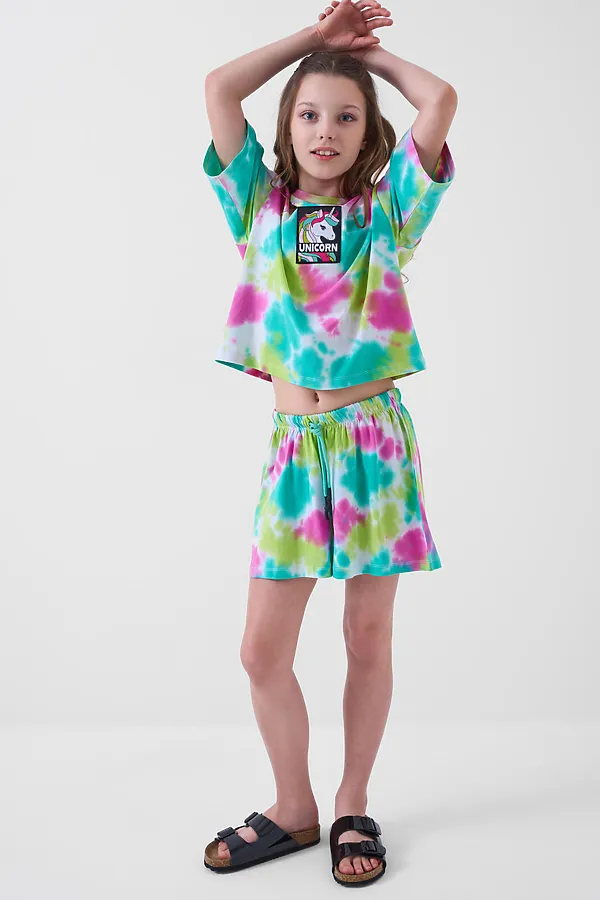 Комплект трикотажный для девочек: фуфайка (футболка), шорты PLAYTODAY, разноцветный - фото 2