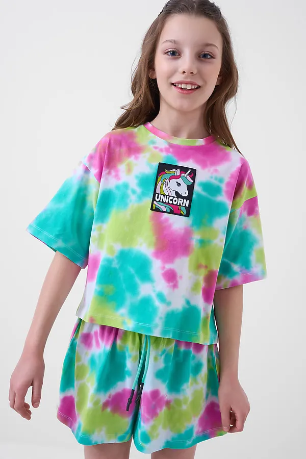 Комплект трикотажный для девочек: фуфайка (футболка), шорты PLAYTODAY, разноцветный - фото 2