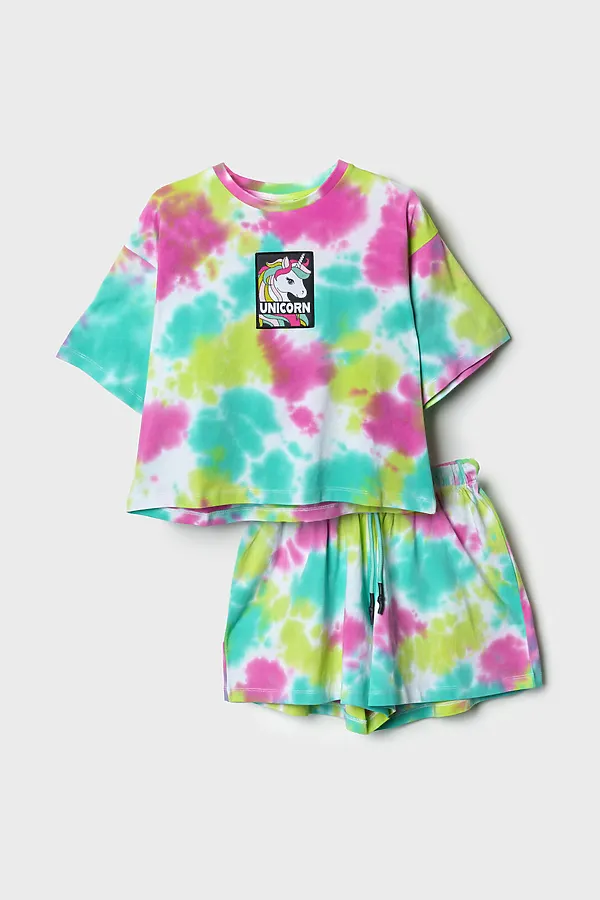 Комплект трикотажный для девочек: фуфайка (футболка), шорты PLAYTODAY, разноцветный - фото 2